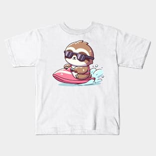 Cool sloth Jetskiing Kids T-Shirt